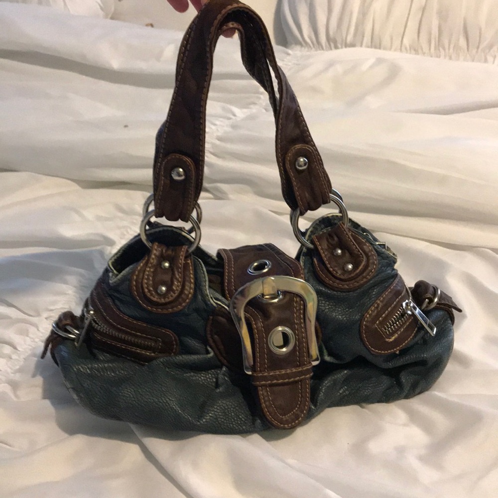 blue and brown purse